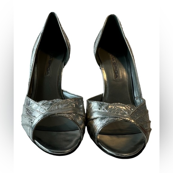 Via Spiga ‘Orla’ Pump Silver Snake Skin Animal Print 80s Bombshell size 7 - Picture 10 of 11